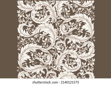 Decorative flowers and leaves in art nouveau style, vintage, old, retro style. Seamless pattern, background. Vector illustration.