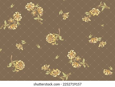 Decorative flowers and leaves in art nouveau style, vintage, old, retro style. Seamless pattern, background. Vector illustration.