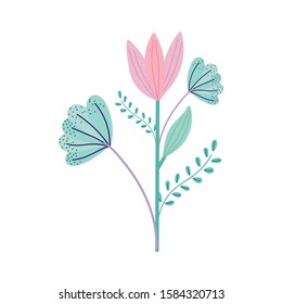 decorative flowers leaves branch nature foliage vector illustration