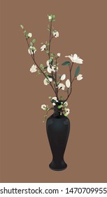 Decorative flowers and leaves in the vase (Vector)