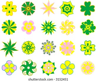 Decorative flowers library (vector-illustration, all colors are free to change)