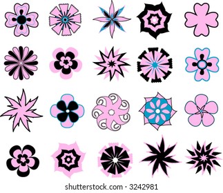 Decorative flowers library (vector-illustration, all colors are free to change)