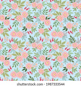 Decorative flowers on the blue background
