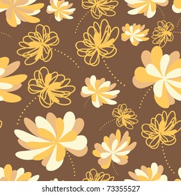 Decorative flowers on brown background - seamless pattern