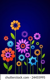 decorative flowers on the dark blue background