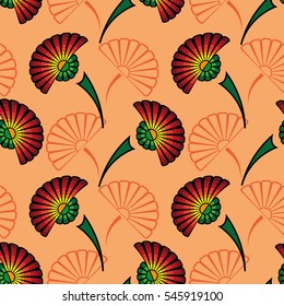 Decorative flowers on a light background. Floral seamless pattern.