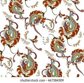decorative flowers on a white background, east style, fabric, paper for design, ornament