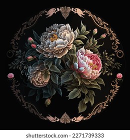 Decorative flowers in ornament frame for design template. Elegant vector illustration Eastern style, Golden outline floral border. Lace illustration for invitations and greeting cards