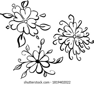 Decorative flowers, ornament. Three flowers.
