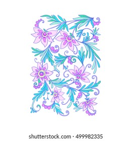  Decorative flowers. Ornamental floral element for design in doodle style. In vaporwave pastel neon, psychedelic style