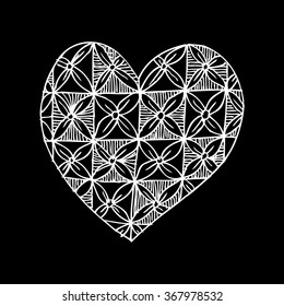 Decorative flowers pattern with heart in square. 