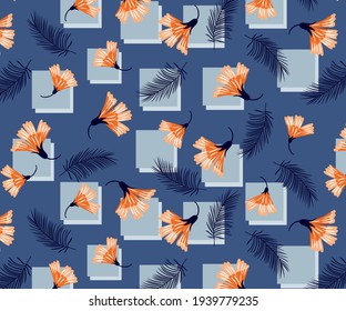 Decorative flowers pattern with leaves for textile print