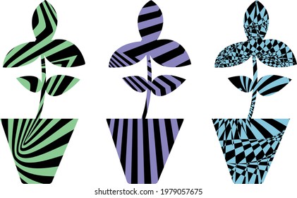 decorative flowers in pots of different colors patterns in the style of op art icons for gardening