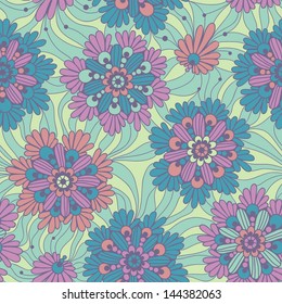 Decorative flowers. Seamless floral pattern. Vector illustration.