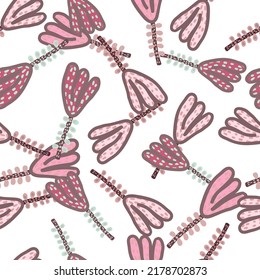 Flores decorativas sin costura. Papel mural floral contemporáneo extraño. Plantas botánicas creativas papel de pared sin fin. Diseño para tela, impresión textil, envoltura, cubierta. Ilustración del vector
