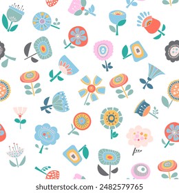 Flores decorativas. Patrón sin costuras. Planta floral de Naturaleza. Dibujo de Vector. Diseñar adornos.