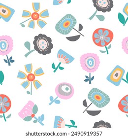 Decorative flowers. Seamless pattern. Nature floral plant. Vector drawing. Design ornaments.
