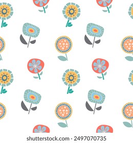 Decorative flowers. Seamless pattern. Nature floral plant. Vector drawing. Design ornaments.