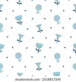 Decorative flowers. Seamless pattern. Nature floral plant. Vector drawing. Design ornaments.