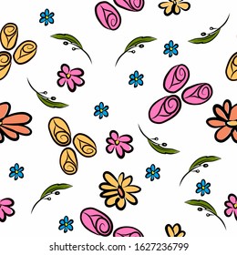 Decorative flowers seamless pattern on a white background. Vector illustration.
