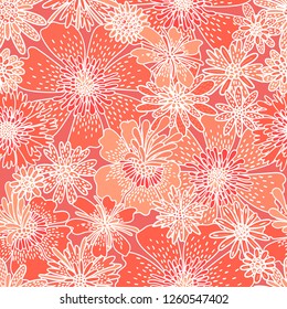 Decorative flowers seamless pattern. Print for textiles drawn by hand.