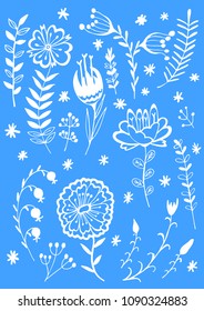 Decorative flowers set vector illustration silhouettes hand drawing