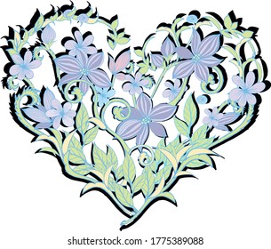Flores decorativas en forma de corazón y en colores delicados sobre fondo blanco, vector