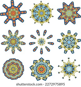 Flores decorativas, estrellas. Archivo vector para diseños.