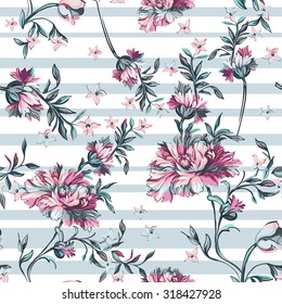 decorative flowers with stripe on a white background