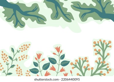 Decorative flowers and trees branches background