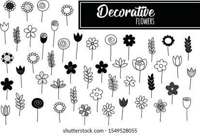 Decorative flowers and twigs set. Hand Drawn doodle vector illustration. Abstract elements vintage for printing for invitations, weddings, birthdays.
