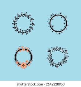 Decorative Flowers Wreath Icon Set