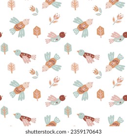 Aves voladoras decorativas. Patrón sin inconvenientes para los niños textiles, embalaje, ropa, telas, papel pintado para el vivero