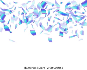 Decorative flying confetti decoration vector illustration. Blue  hologram elements fiesta vector. Cracker poppers party confetti. Holiday celebration decor background. New Year design.