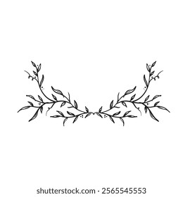 A decorative foliage element. Could be used at top and bottom of an invitation. Featuring leaves hand drawn as a vector.