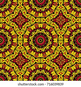 decorative folkloric seamless pattern. sun color background. vector illustration