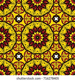 decorative folkloric seamless pattern. sun color background. vector illustration