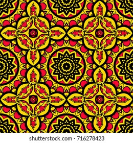 decorative folkloric seamless pattern. sun color background. vector illustration