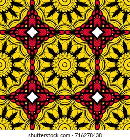 decorative folkloric seamless pattern. sun color background. vector illustration