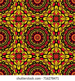 decorative folkloric seamless pattern. sun color background. vector illustration
