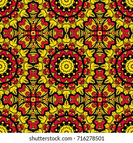 decorative folkloric seamless pattern. sun color background. vector illustration