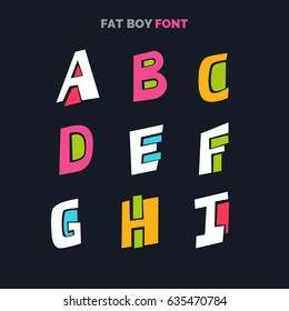 Decorative font in a bold comic style, for titles and labels. English letters on a black background. Vector illustration.