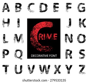 Decorative font consisting of uppercase letters of the Latin alphabet. Characters of this font represent fragments of fingerprints. Vector illustration