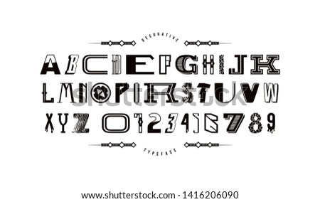 Decorative font of different styles. Letters and numbers for logo and headline design. Isolated on white background