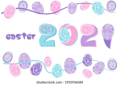 Fuente decorativa con huevos de Pascua. Feliz nuevo 2021