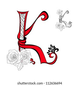 Decorative font with floral element, Letter K