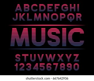 Decorative font Music design Retro letters and numbers Vector abc