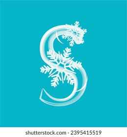 Fuente decorativa con copos de nieve. Imagen para decoración de vacaciones de invierno. El diseño inicial del logotipo S se combina con copos de nieve. Una serie de letras A-Z.