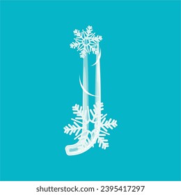 Decorative font with snowflakes. Image for winter holidays decoration. The initial J logo design is combined with snowflakes. A series of letters A-Z.