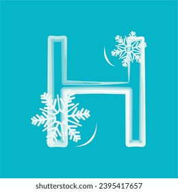 Decorative font with snowflakes. Image for winter holidays decoration. The initial H logo design is combined with snowflakes. A series of letters A-Z.